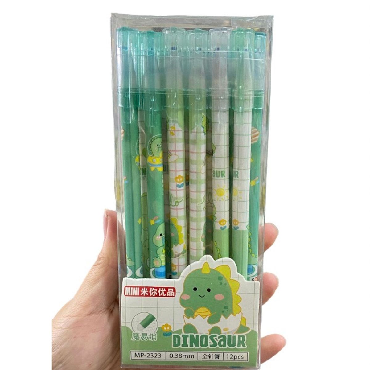 GENERICO - Pack 12 De Lapiceros Borrables Tinta Azul Dinosaurio