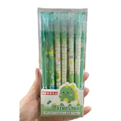 GENERICO - Pack 12 De Lapiceros Borrables Tinta Azul Dinosaurio