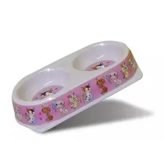 GENERICO - Comedero Doble Para Perros Y Gatos Plastico Rosa