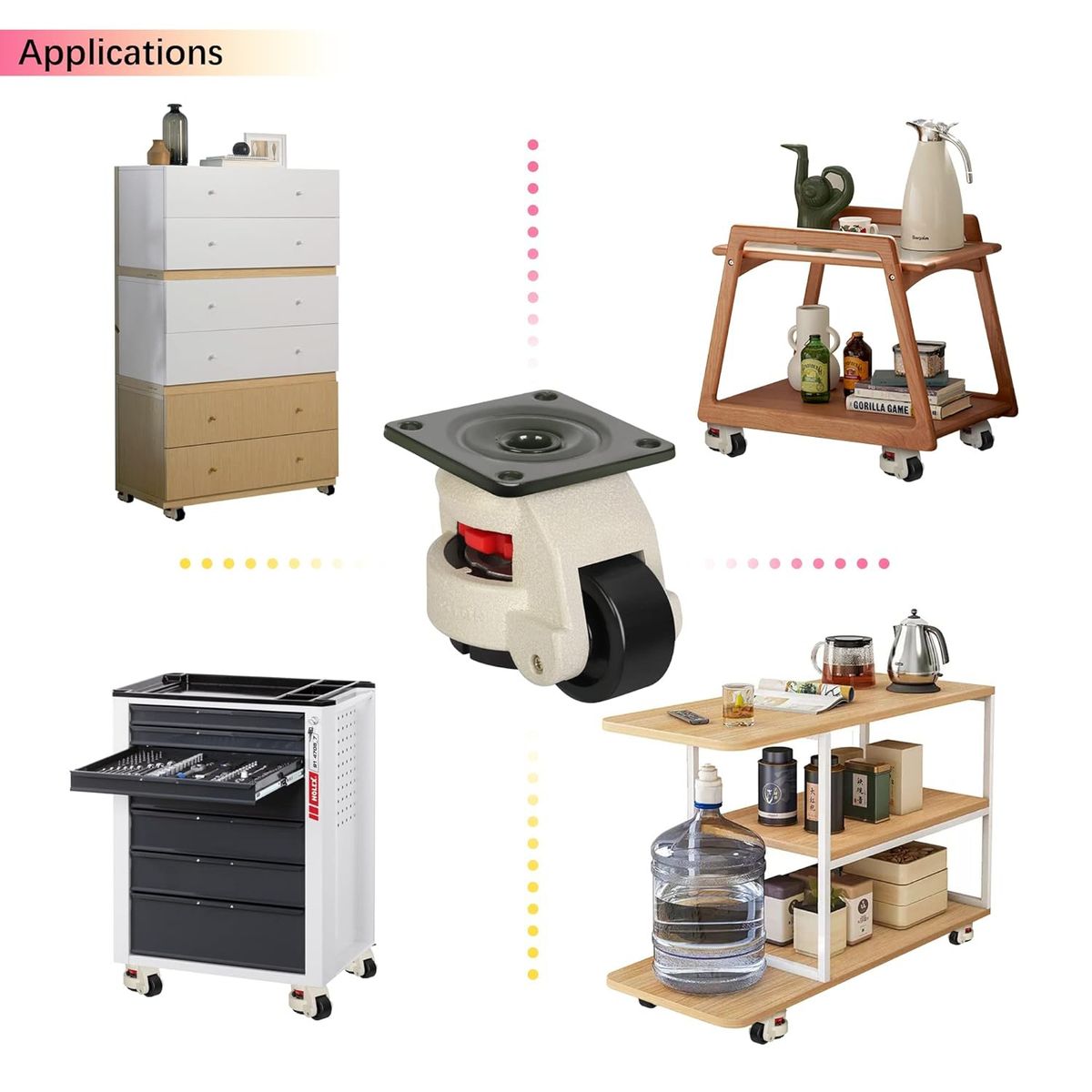 KUANGYE - 4 Ruedas Con Ajuste De Nivel. Heavy Duty. Carga De 500 Kg.