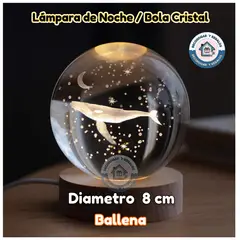 GENERICO - Lámpara de Noche Led / Bola Cristal 3D Ballena 8cm
