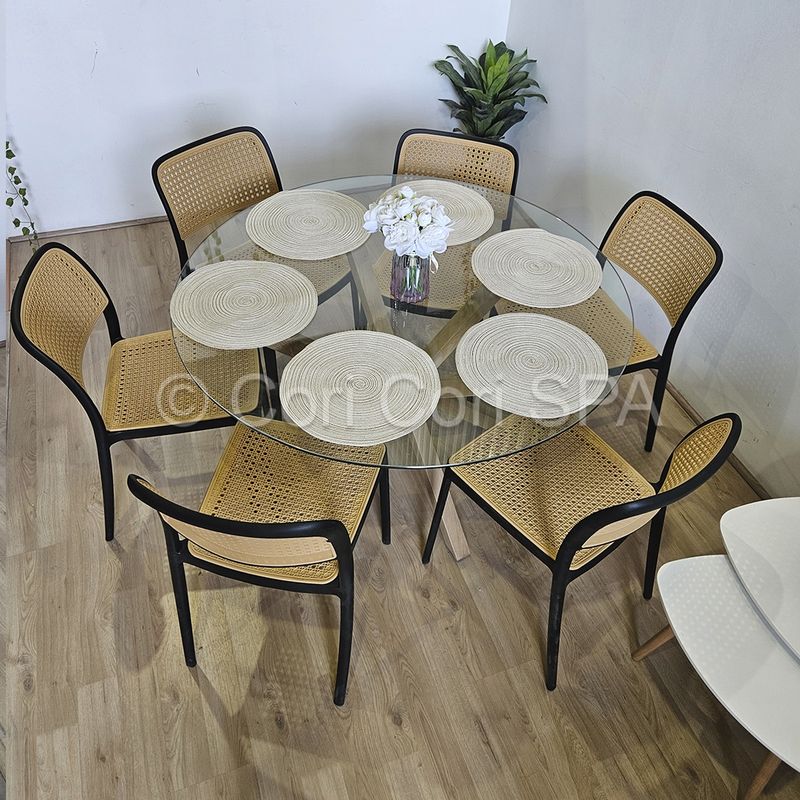 CORI CORI - Juego de Comedor Warwick 120cm + 6 Sillas Delta Negro