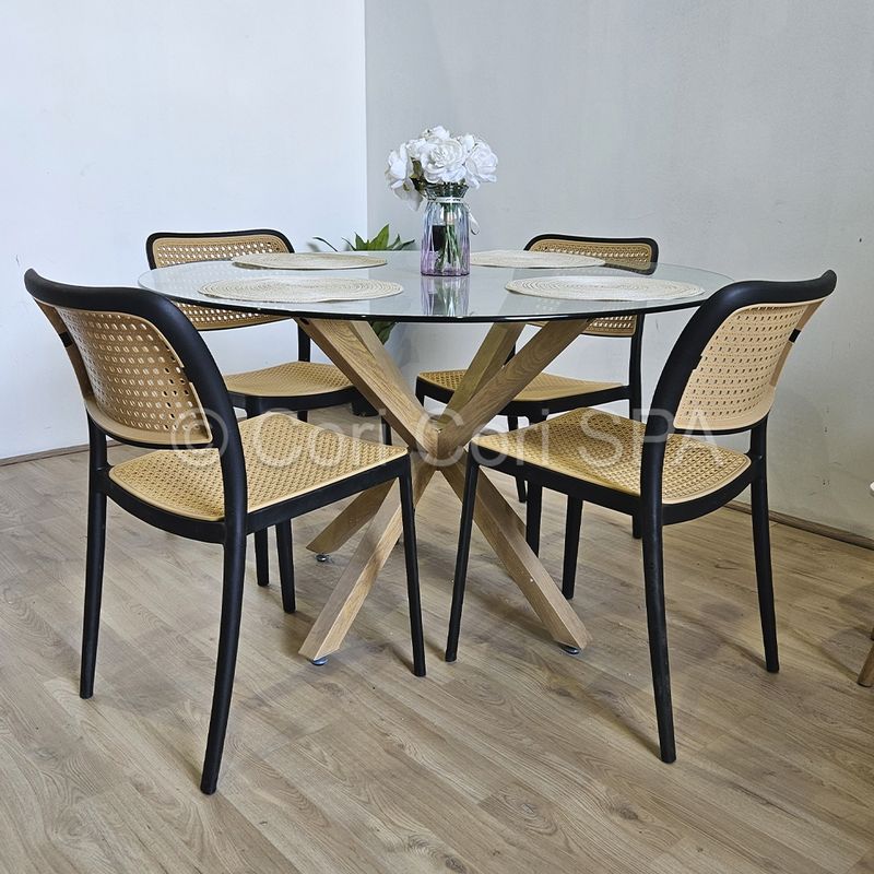 CORI CORI - Juego de Comedor Warwick Vidrio 120cm + 4 Sillas Delta Negro