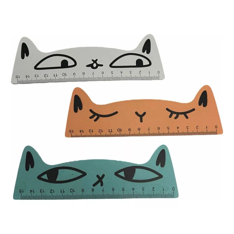 GENERICO - Regla De Madera 15 Cm. Diseño Gatito Kawaii