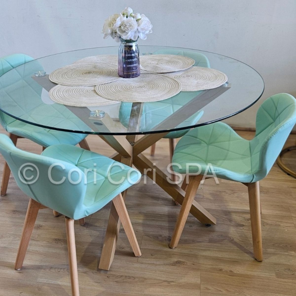 CORI CORI - Comedor Warwick 100cm + 4 Mariposa  Ecocuero Wood…