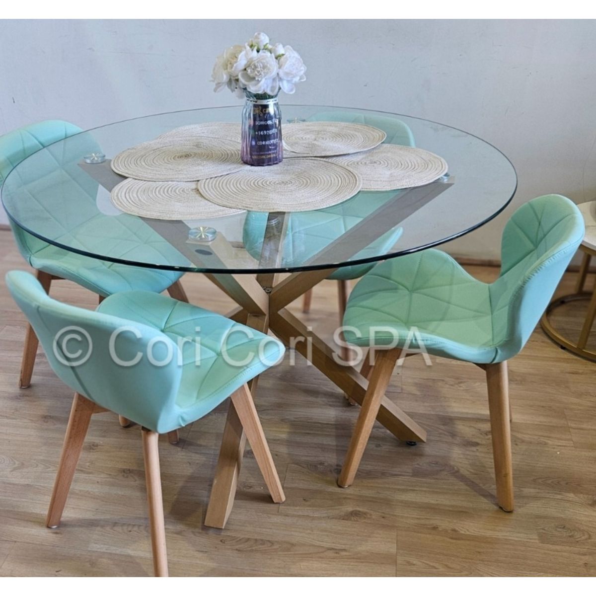 CORI CORI - Comedor Warwick 100cm + 4 Mariposa  Ecocuero Wood…