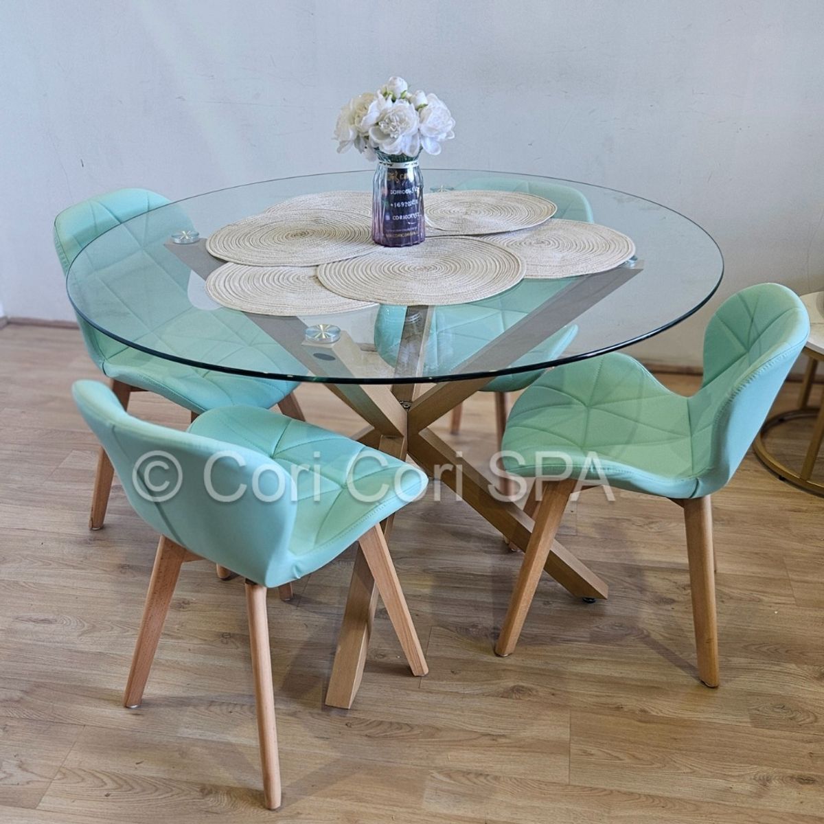 CORI CORI - Comedor Warwick 100cm + 4 Mariposa  Ecocuero Wood…