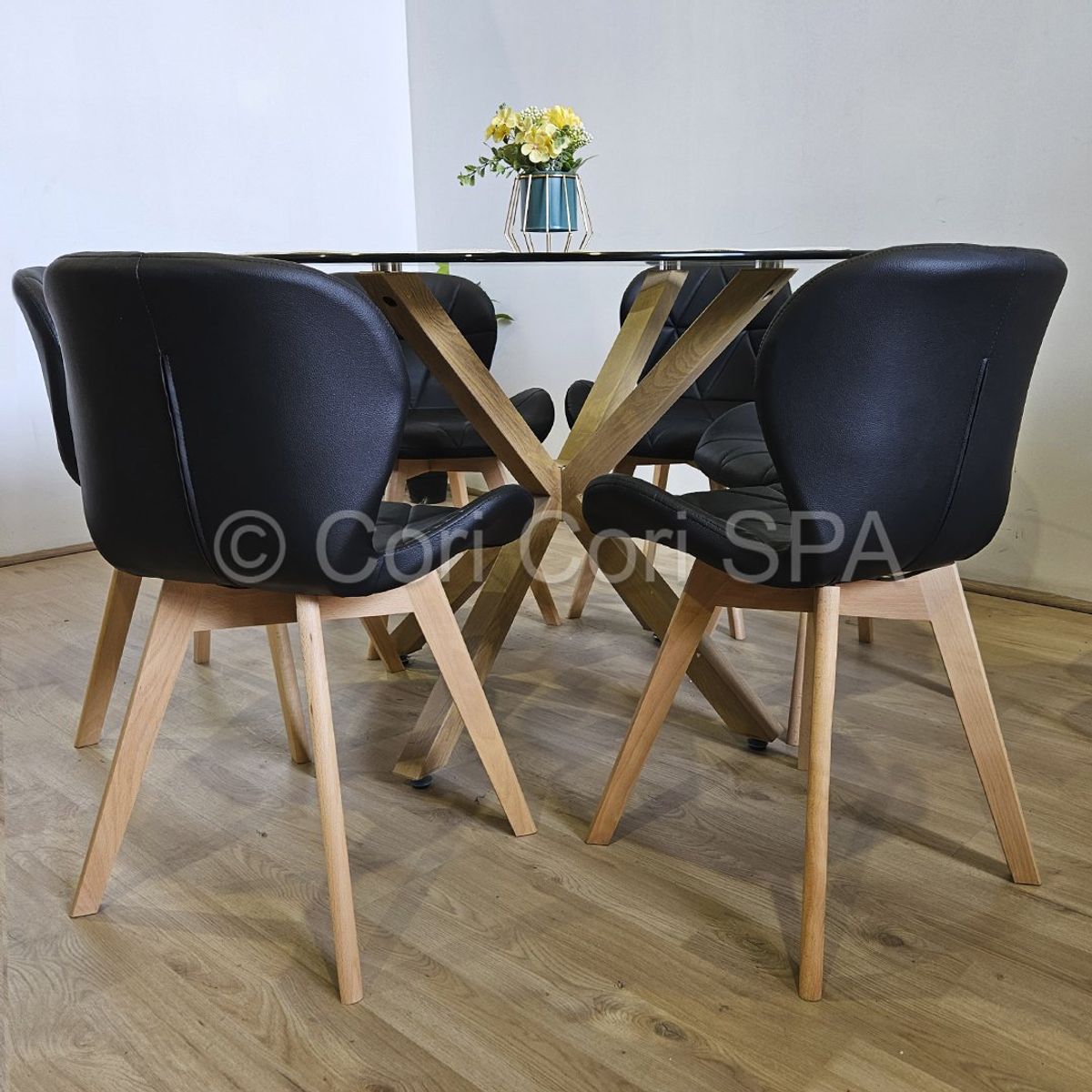 CORI CORI - Comedor Warwick 100cm + 4 Mariposa Wood Negro