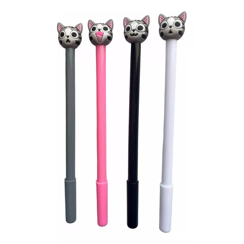 GENERICO - Set De 4 Lápices Diseño Gatito Kawaii Tinta Azul Punta Fina