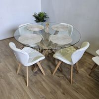 Comedor Mesa Warwick 100cm + 4 Sillas Mariposa Ecocuero Wood Blanco