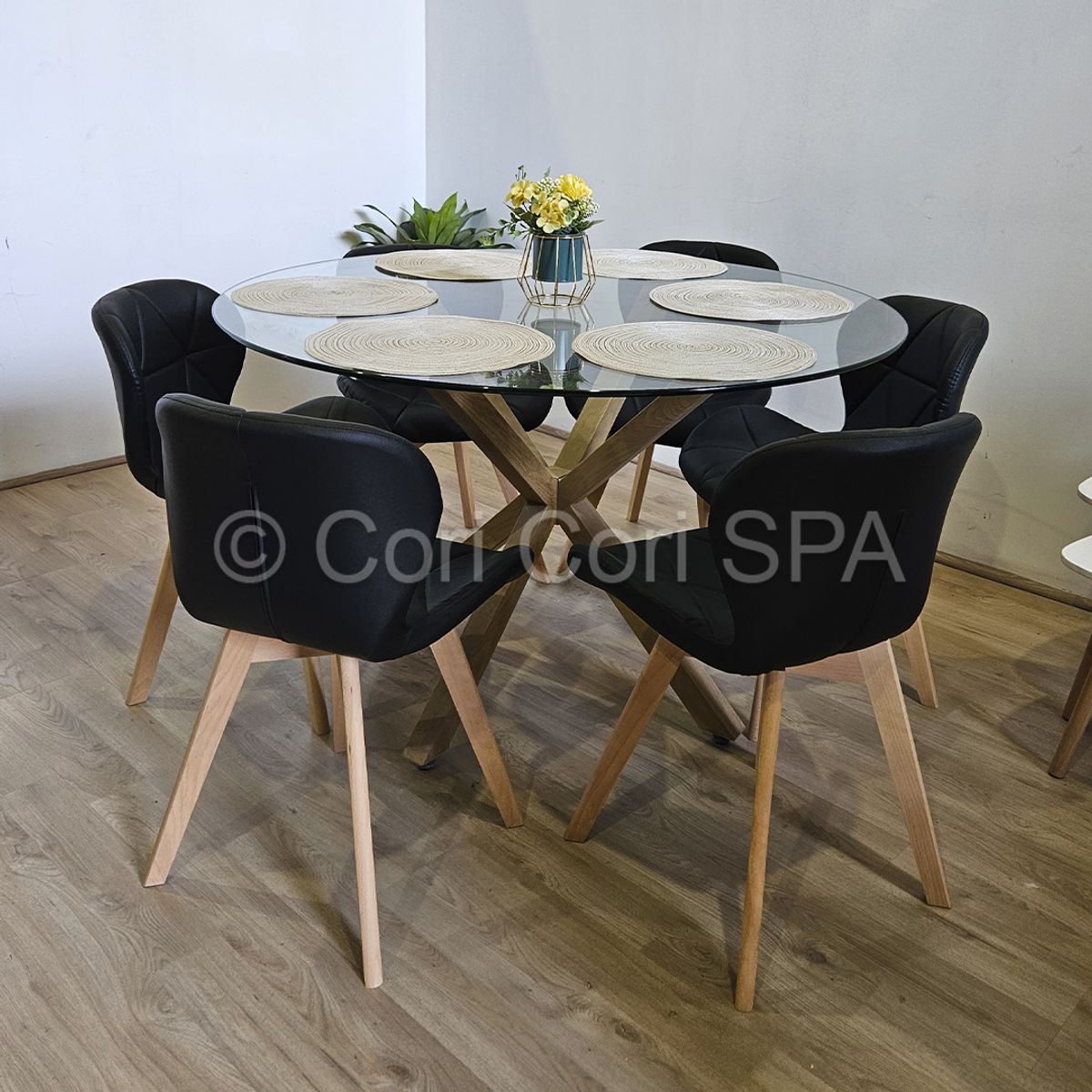 CORI CORI - Juego de Comedor Warwick 120cm + 6 Mariposa Wood Negro
