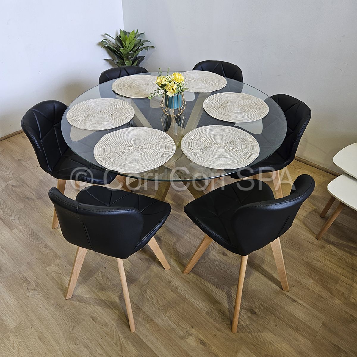 CORI CORI - Juego de Comedor Warwick 120cm + 6 Mariposa Wood Negro