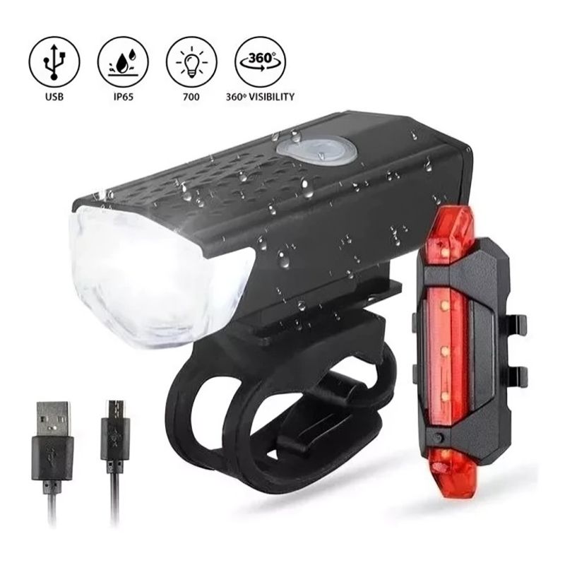 GENERICO - PACK LUZ LED DELANTERA Y TRASERA RECARGABLE BICICLETA