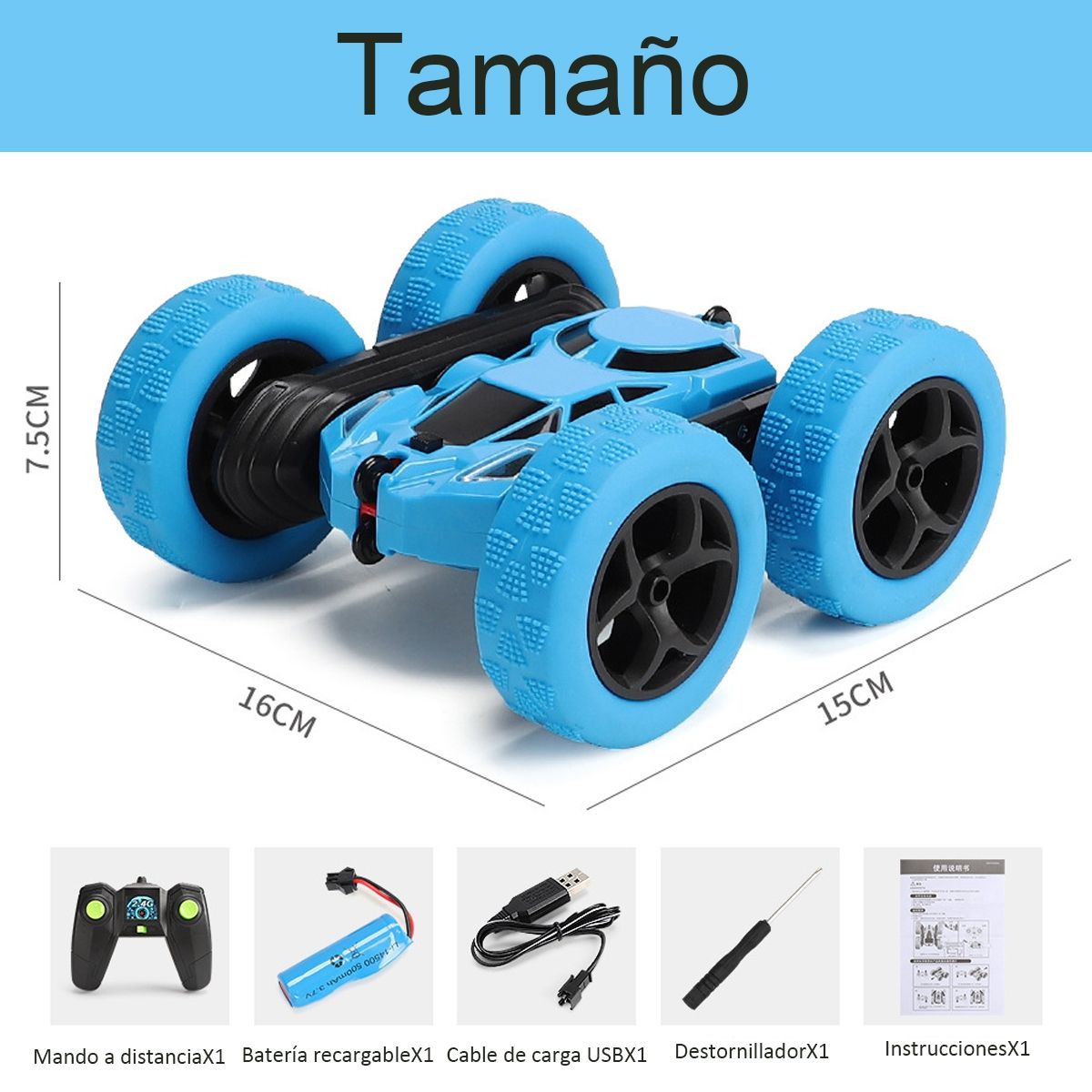 EDWINAYY - Auto Control Remoto Extremo Juguete Acrobático 360 Grados/Azul