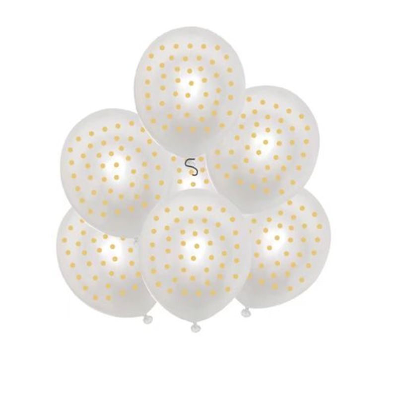 GENERICO - Globos Latex Color Blanco Diseño Puntos Dorados