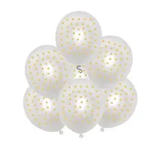 GENERICO - Globos Latex Color Blanco Diseño Puntos Dorados