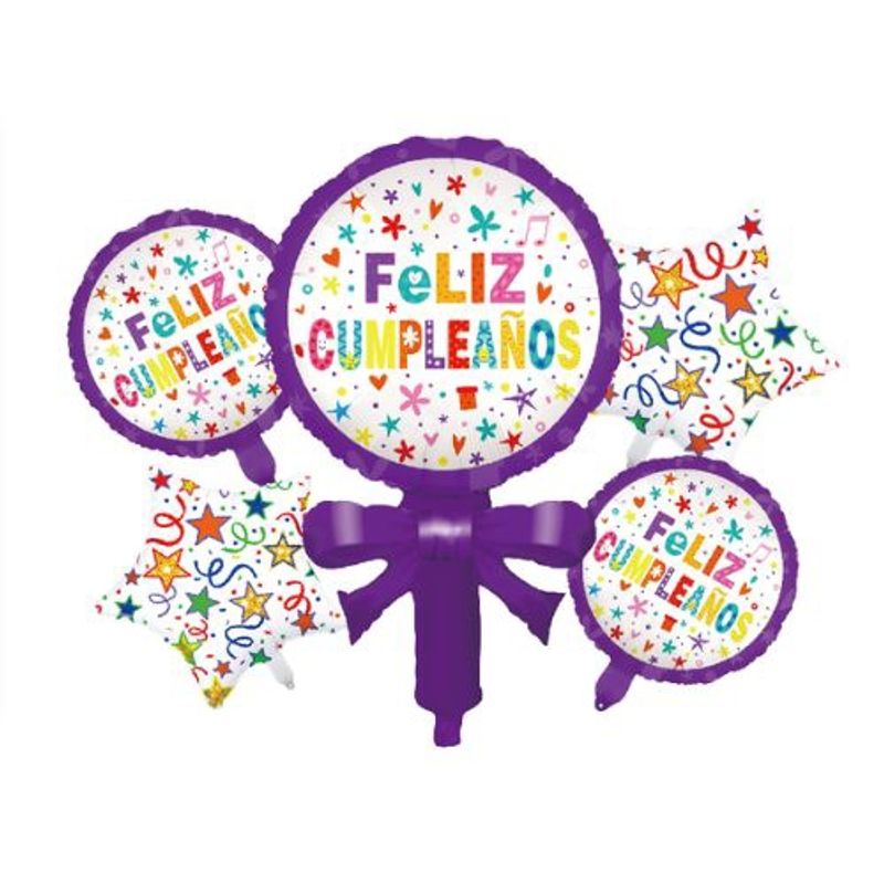 GENERICO - Globos Diseño Redondo Estrella 5 Unidades Morado