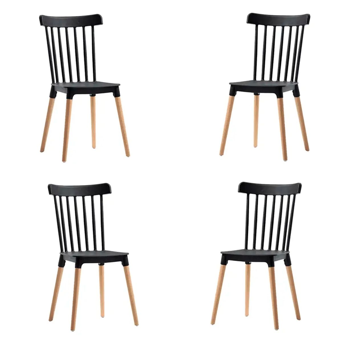 GENERICO - Pack de 4 Sillas Estilo Windsor NEGRO