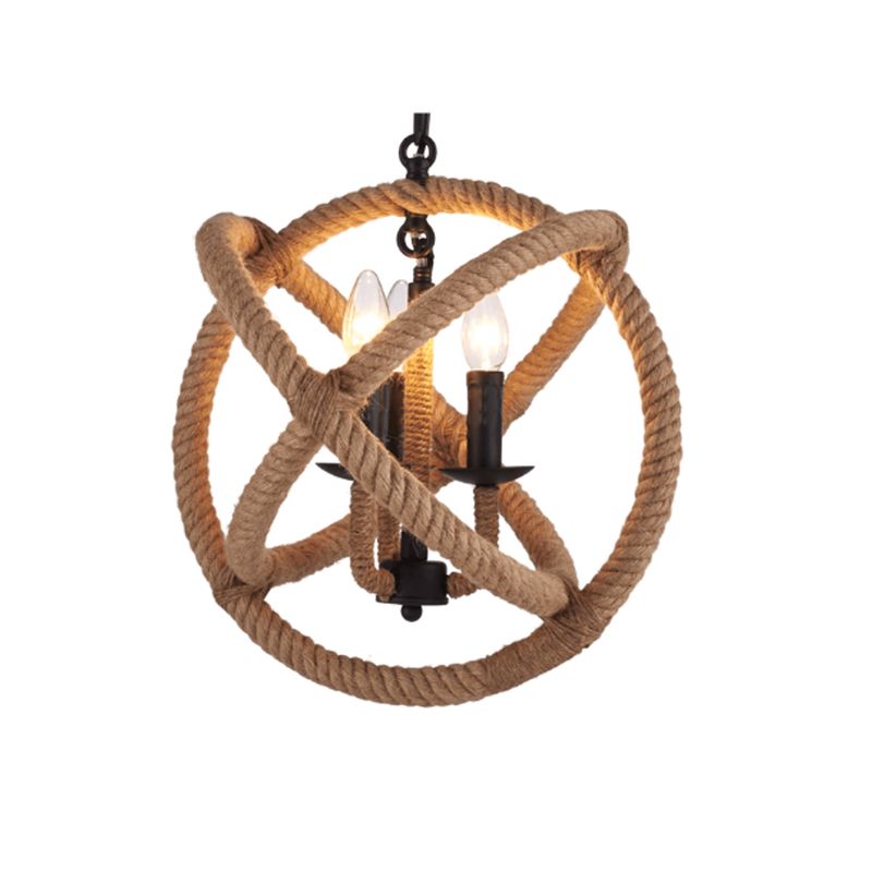 HB LEDS - Lámpara Colgante Cáñamo Con Cadena Diseño Bola E-27 Ampolleta Cálida