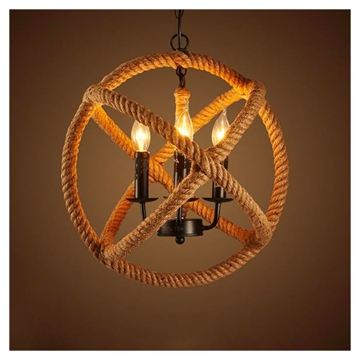 WANT - Lámpara Colgante Cáñamo Con Cadena Diseño Bola E-27 Ampolleta Cálida