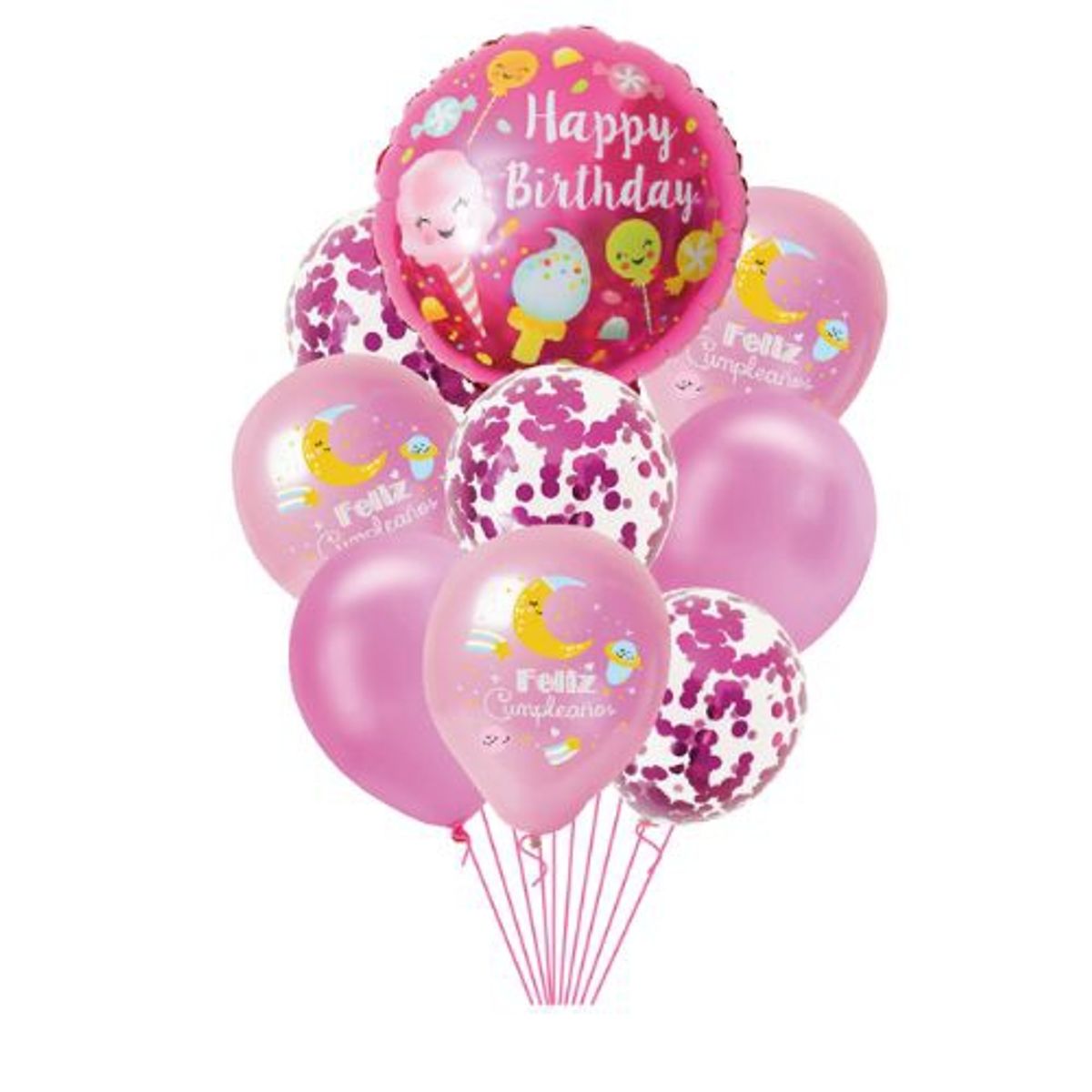 GENERICO - Globos Feliz Cumpleaños Color Rosa 9 Unidades