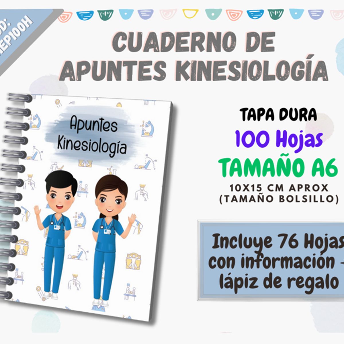 GENERICO - CUADERNO DE APUNTES KINESIOLOGÍA + BIOMECÁNICA  A6 - 100 HOJAS