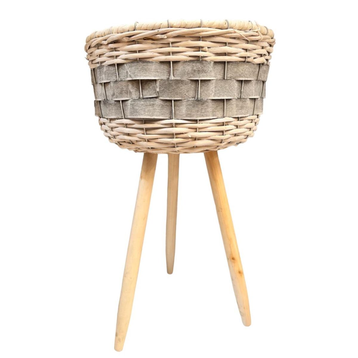 OEM - Macetero Tejido Fibras Y Madera Rustico Porta Maceta Bambu