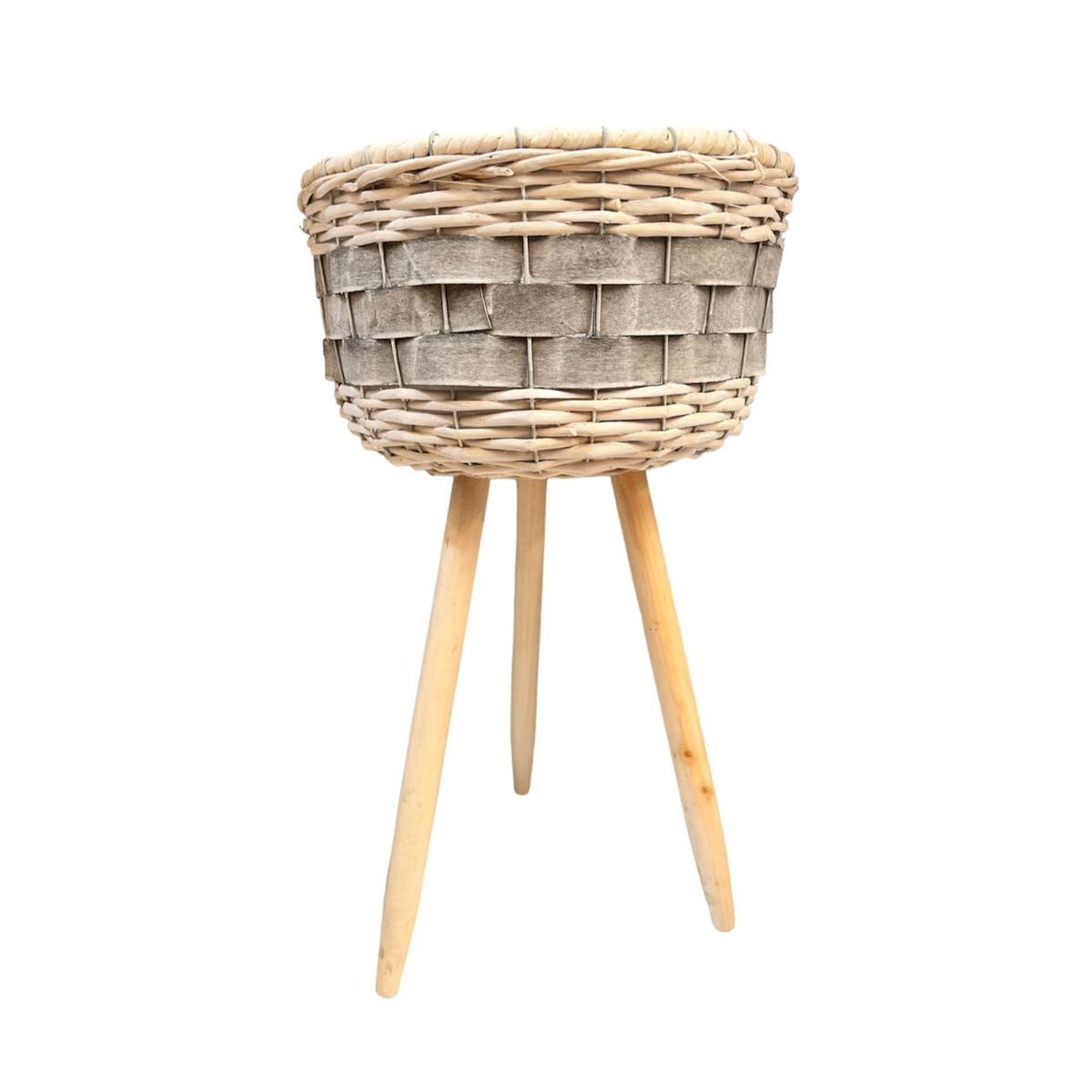 OEM - Macetero Tejido Fibras Y Madera Rustico Porta Maceta Bambu