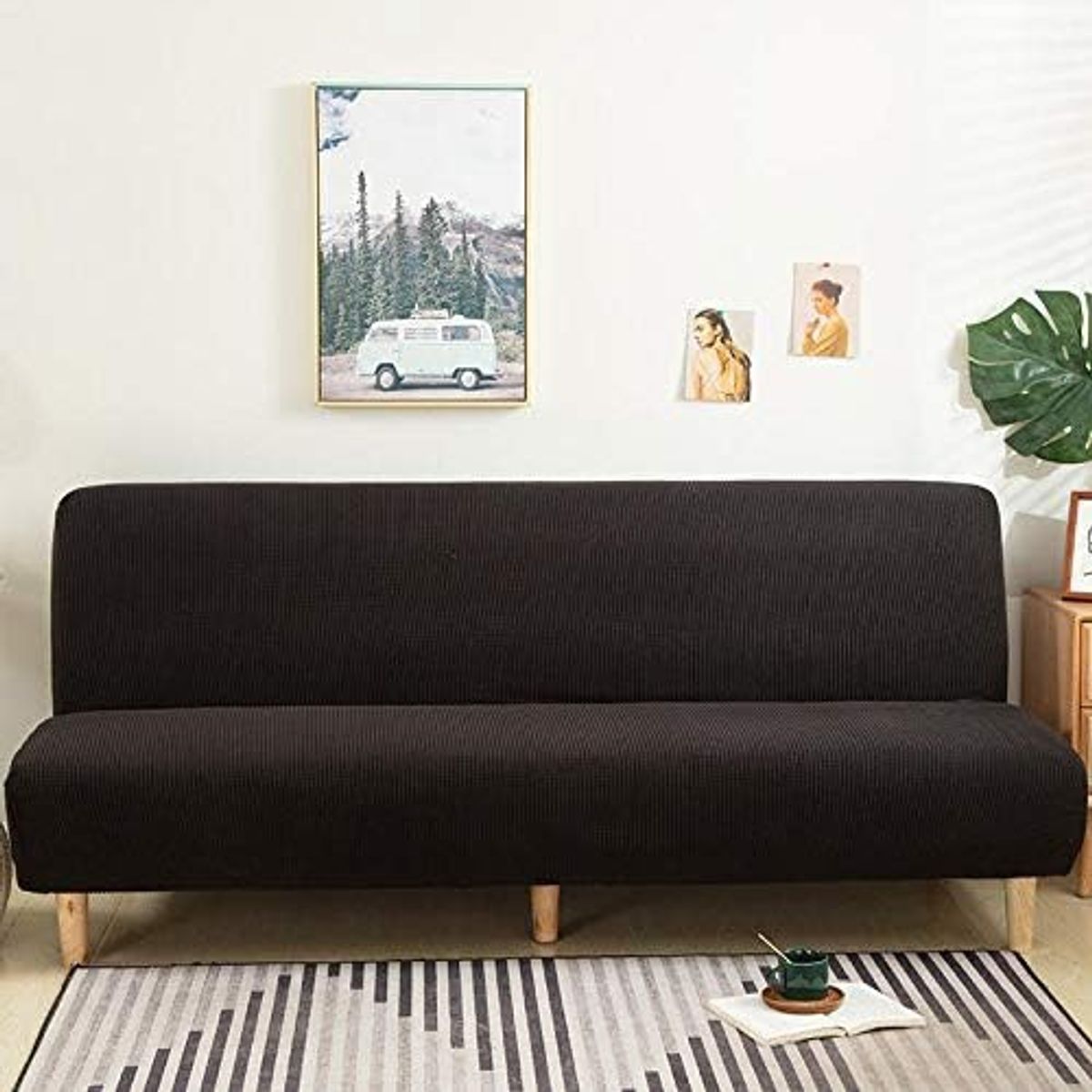 DIANA - Funda de Futón Diana cuadrille Unicolor  negro 155x190cm