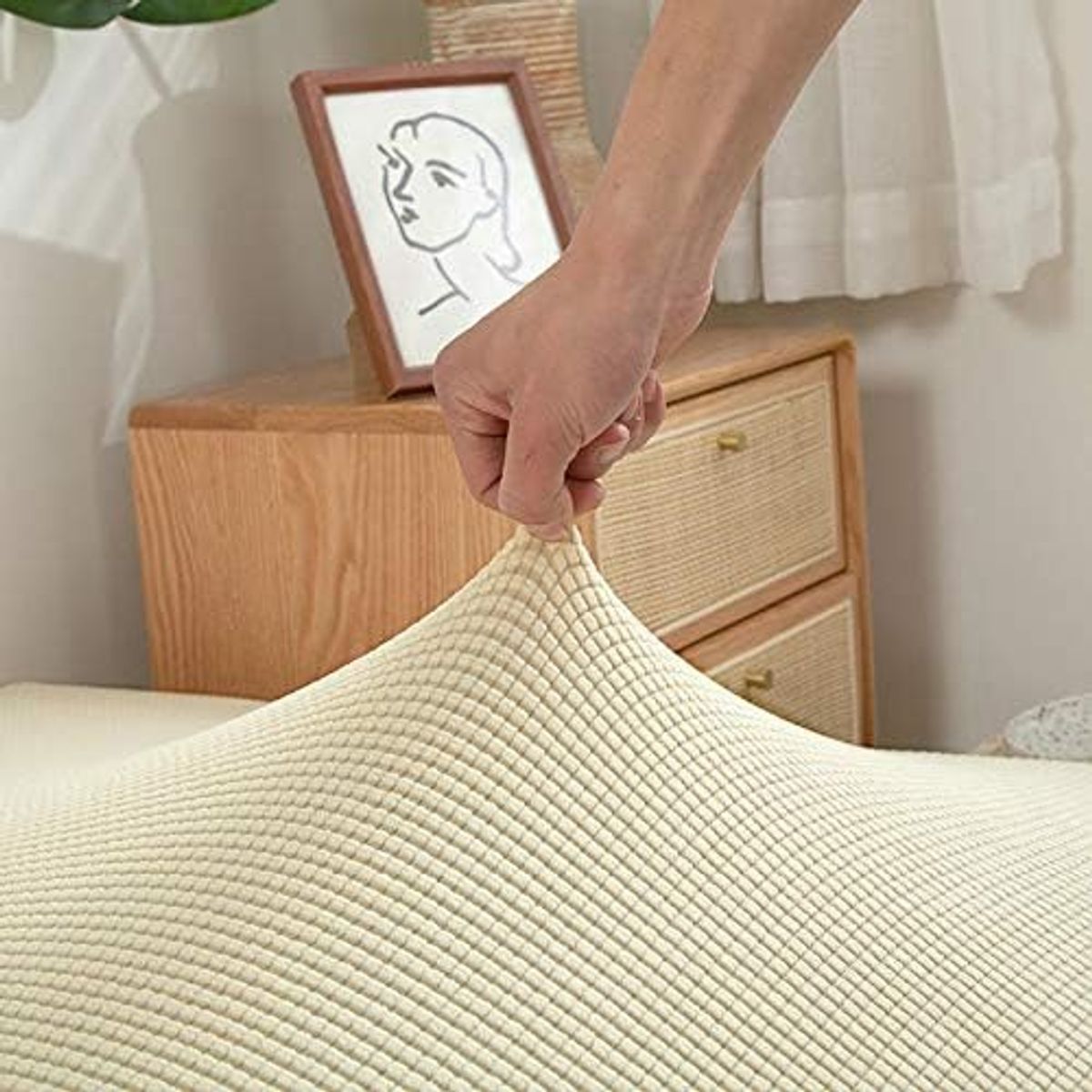 DIANA - Funda de Futón Diana cuadrille Unicolor  beige 155x190cm