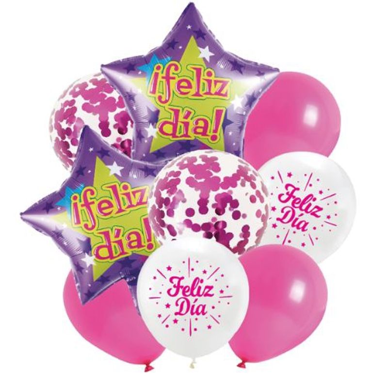 GENERICO - Globos Feliz Dia Color Morado Violeta 9 Unidades
