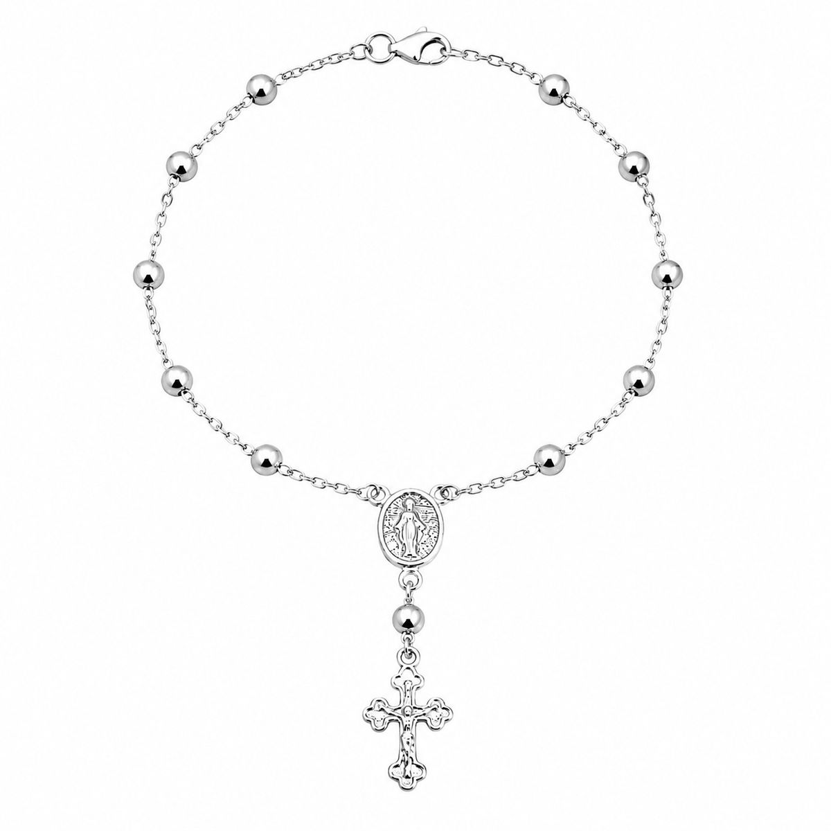 JOYAS MYTOKE - Pulsera Rosario Plata Nacional 950 Cruz Bolita Unisex