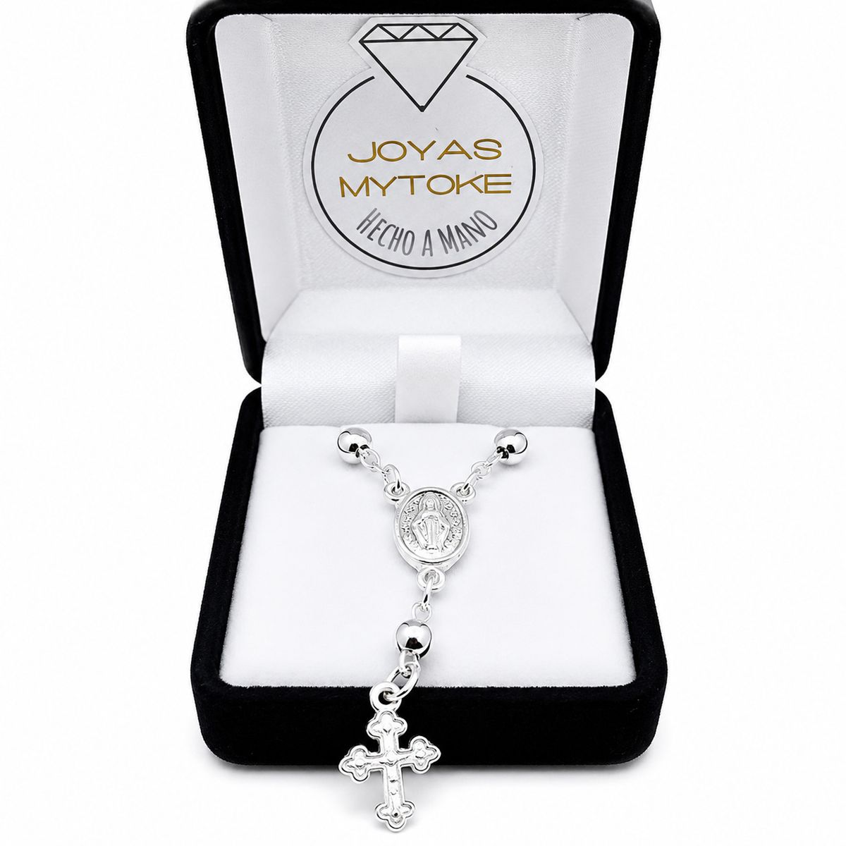 JOYAS MYTOKE - Pulsera Rosario Plata Nacional 950 Cruz Bolita Unisex