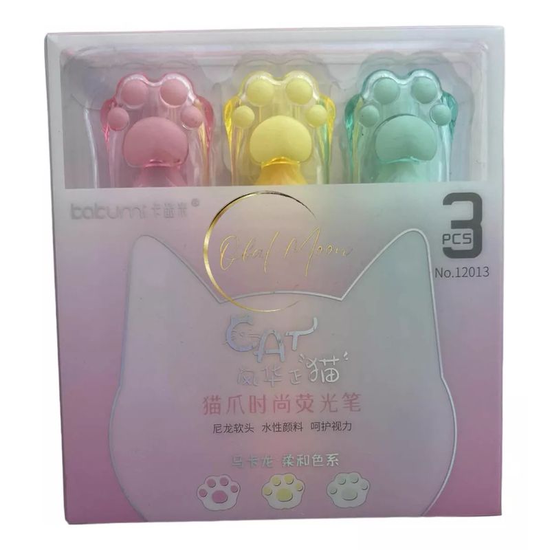 GENERICO - Lápices Destacadores 3 Colores Pastel Diseño Patita Gatito