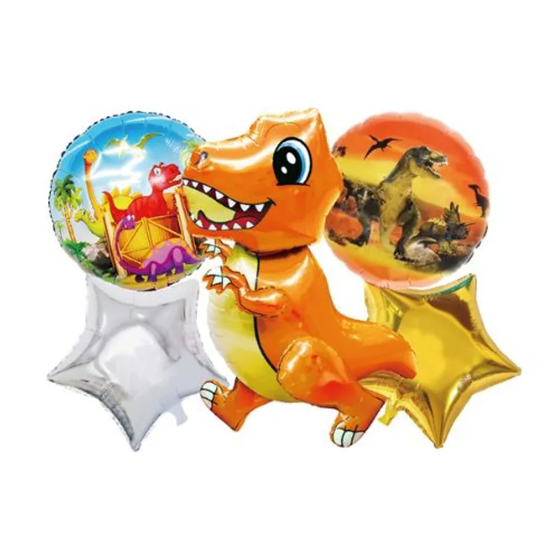 GENERICO - Globos Diseños Dinosaurios Naranja Estrellas 5 Unidades
