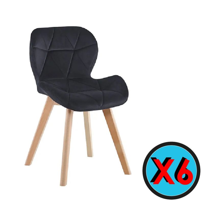 GENERICO - Pack de 6 Sillas Estilo Mariposa Velvet NEGRO