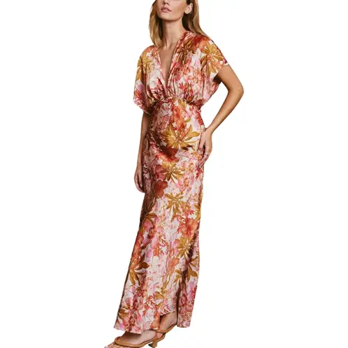 CAPRICHOSA - Maxi Vestido Estampado satinado media manga y escote en V