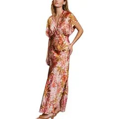 CAPRICHOSA - Maxi Vestido Estampado satinado media manga y escote en V
