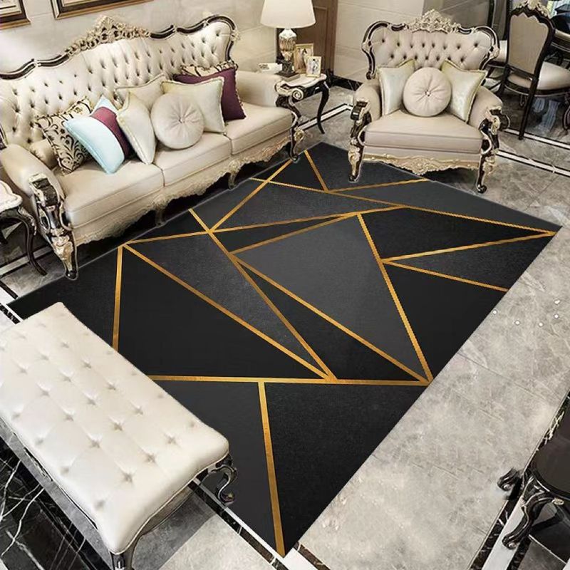 GENERICO - ALFOMBRA DISEÑO NEGRO RAYAS DORADAS PARA LIVING 180X200  MARIA