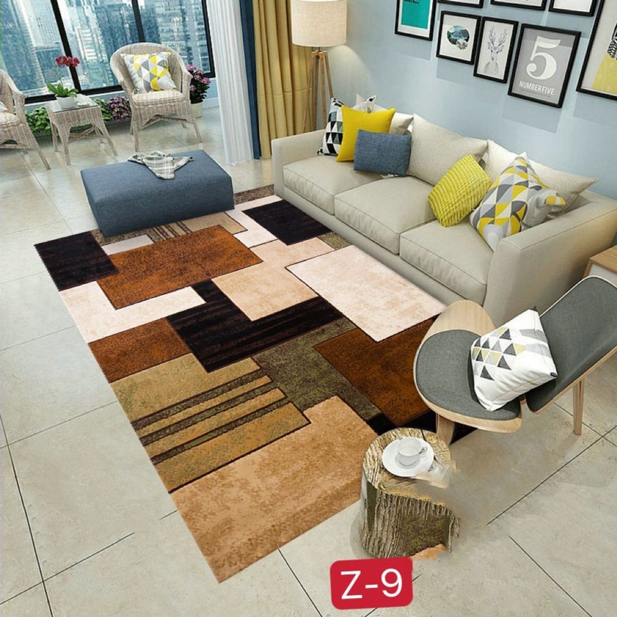 GENERICO - ALFOMBRA DISEÑO GEOMETRICO CON BEIGE PARA LIVING 160X200  MARIA