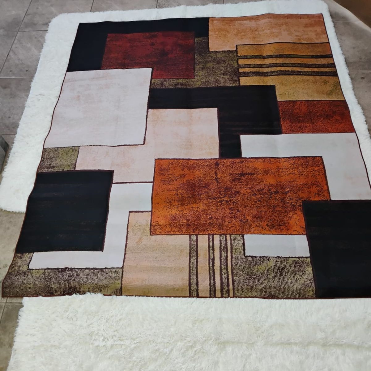 GENERICO - ALFOMBRA DISEÑO GEOMETRICO CON BEIGE PARA LIVING 160X200  MARIA