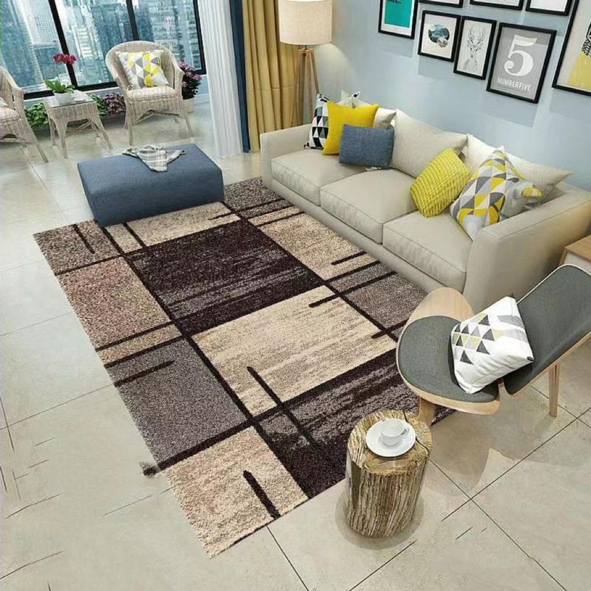 GENERICO - ALFOMBRA DISEÑO GEOMETRICO CON BEIGE PARA LIVING 160X200  MARIA