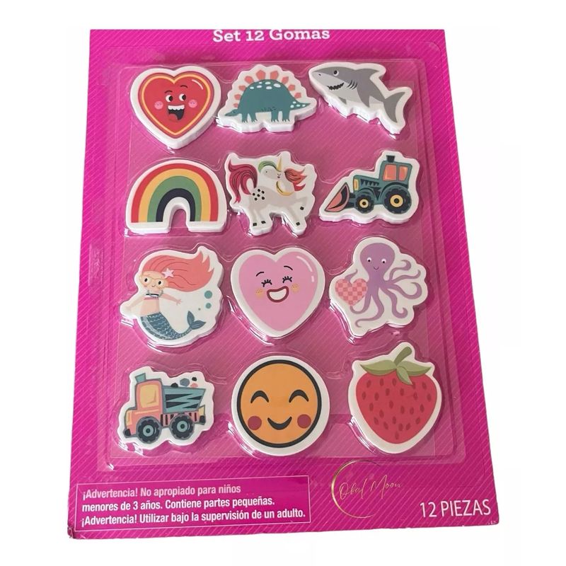 GENERICO - Set De 12 Gomas De Borrar Diseños Kawaii