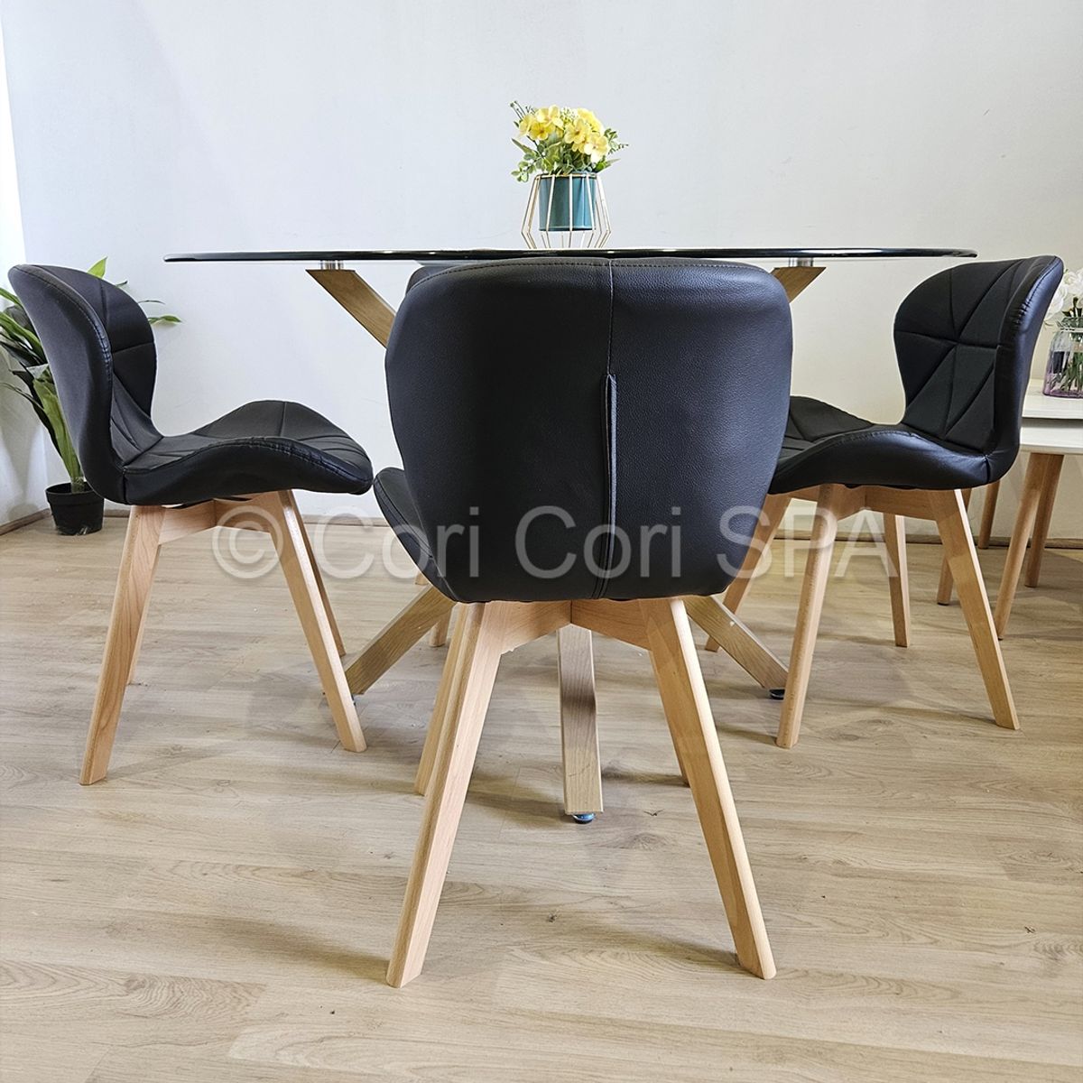 CORI CORI - Comedor Warwick 120cm + 4 Mariposa Wood Negro