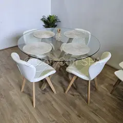 CORI CORI - Comedor Mesa De Vidrio 120cm + 4 Mariposa Wood Blanco