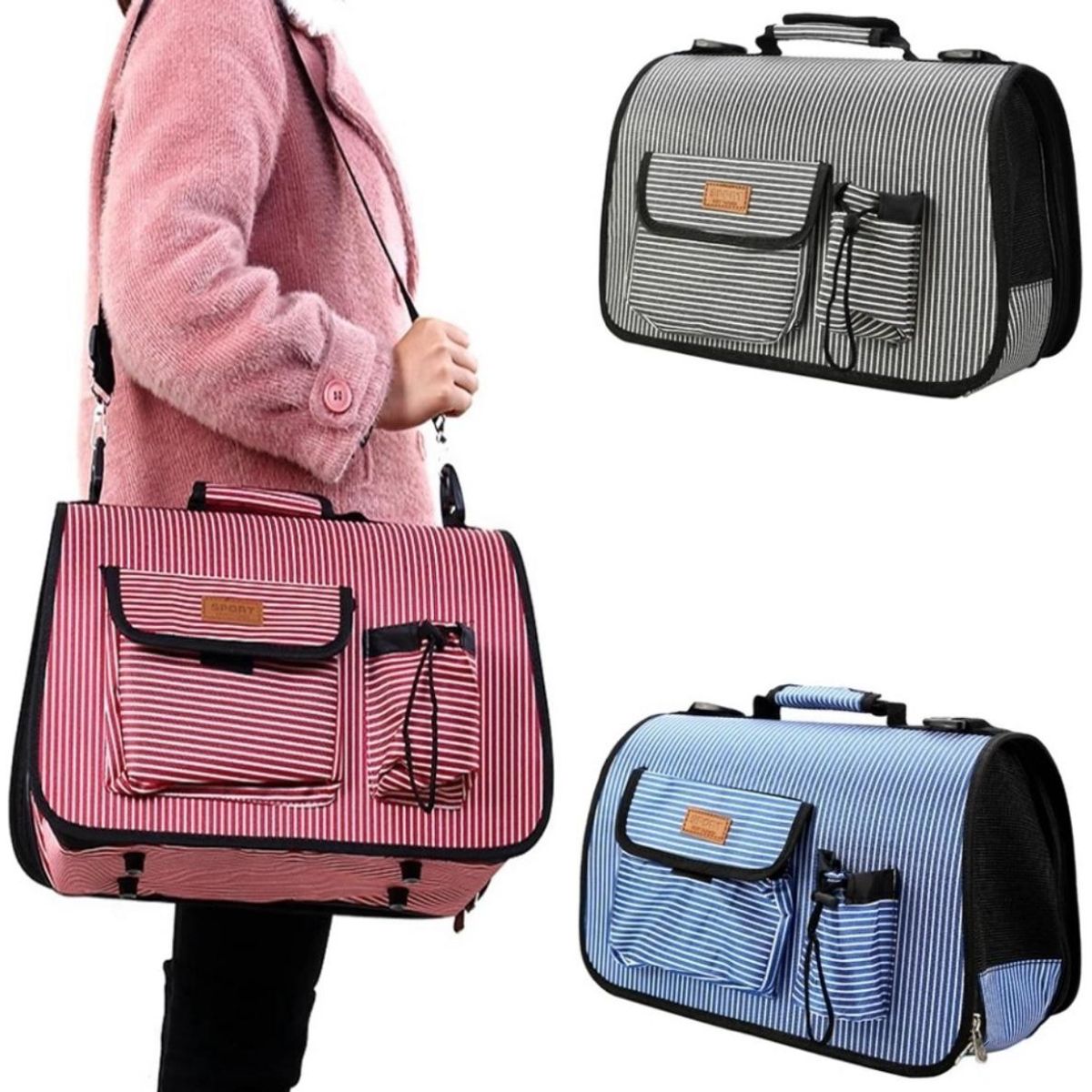 GENERICO - Bolso Transportador Viaje Para Perros Y Gatos Talla L Rosado