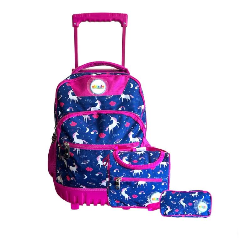 EKIZDE - Mochila escolar con Ruedas Tripack 30 litros- Unicornio Model