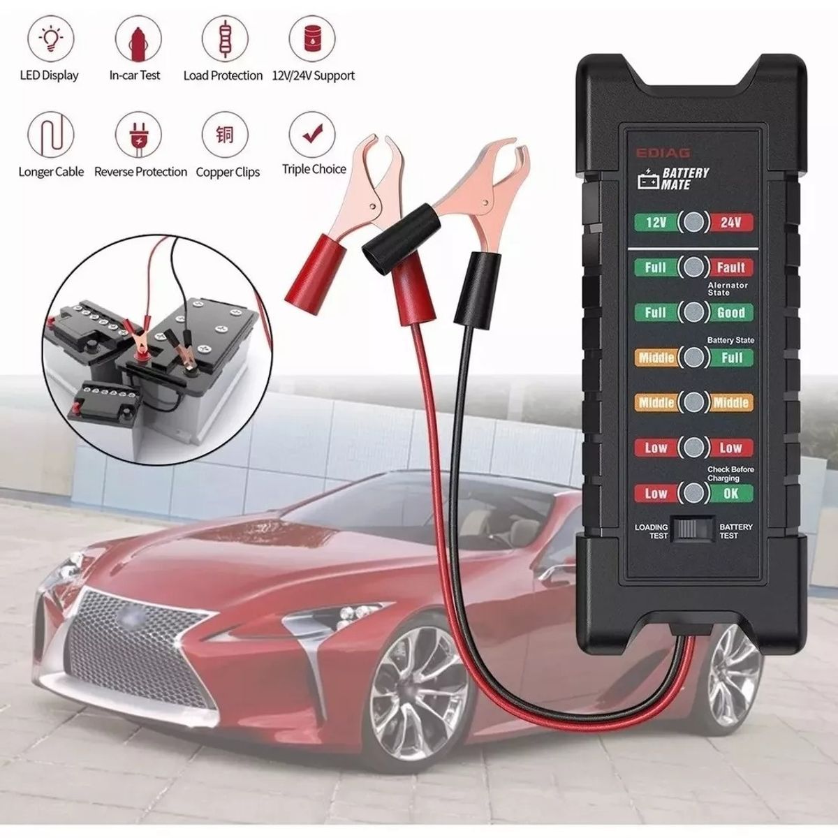 EDWINAYY - Ediag Bm410 12v 24v Probador Batería Coche Alternador Tester