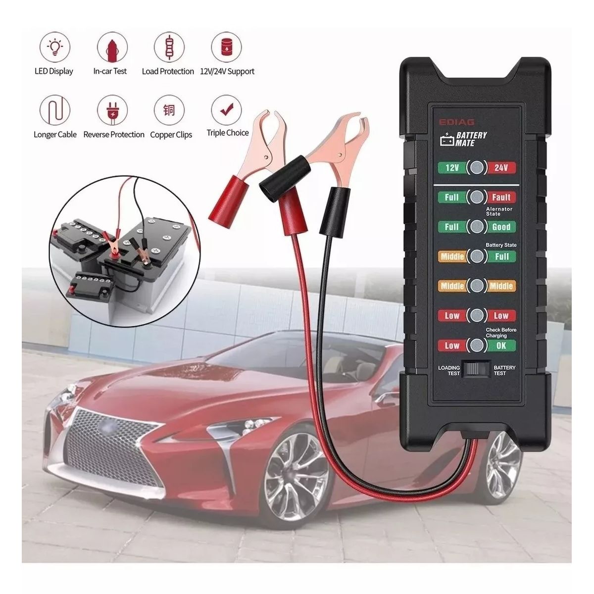 EDWINAYY - Ediag Bm410 12v 24v Probador Batería Coche Alternador Tester