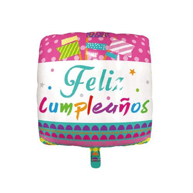 GENERICO - Globos Latex Diseño Cuadrado Colores Feliz Cumpleaños